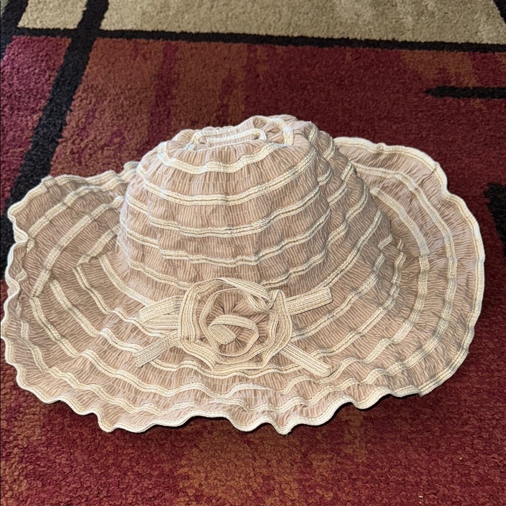 Women's Pink Wide Brim Sun Hat with Decorative Flower